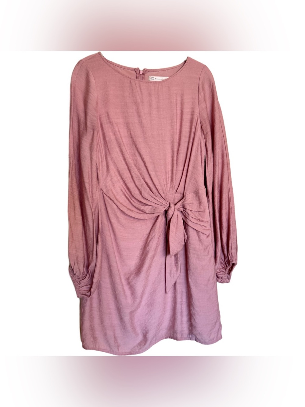 Here Comes The Sun Dress Mauve Pink Color Balloon Long Sleeve w/Tie Front Sz S